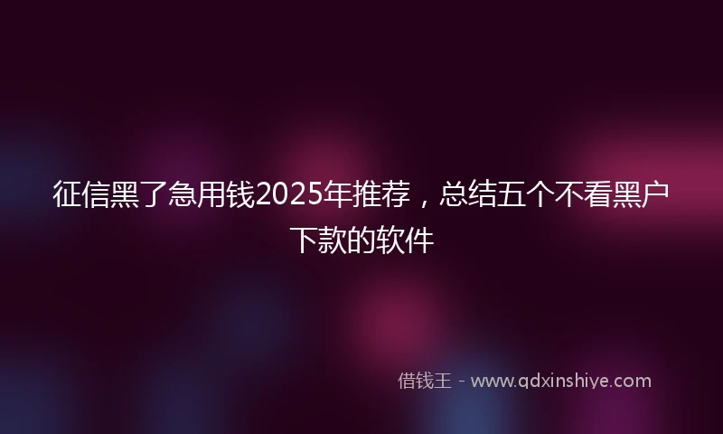 征信黑了急用钱2025年推荐，总结五个不看黑户下款的软件