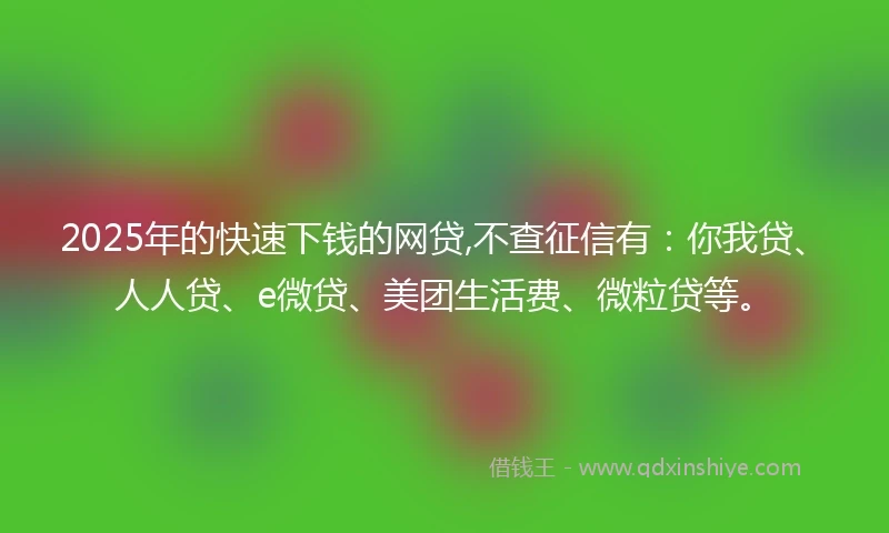 2025年的快速下钱的网贷,不查征信有：你我贷、人人贷、e微贷、美团生活费、微粒贷等。