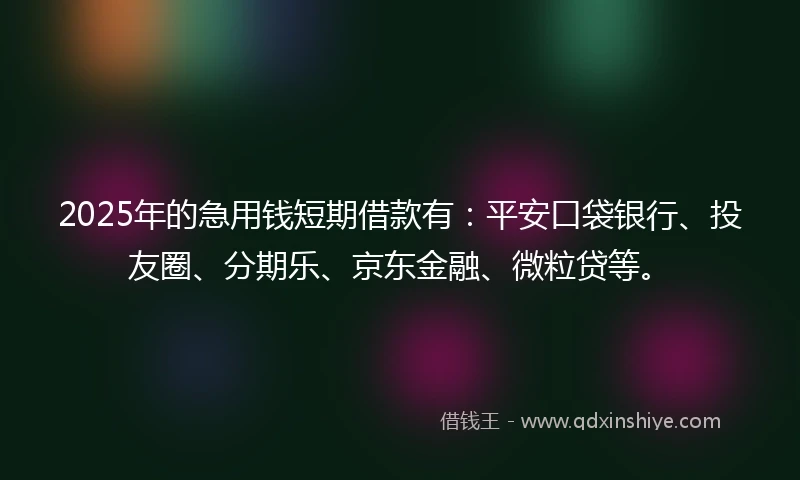 2025年的急用钱短期借款有:平安口袋银行、投友圈、分期乐、京东金融、微粒贷等。