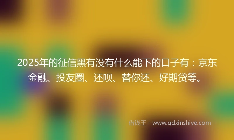 2025年的征信黑有没有什么能下的口子有:京东金融、投友圈、还呗、替你还、好期贷等。