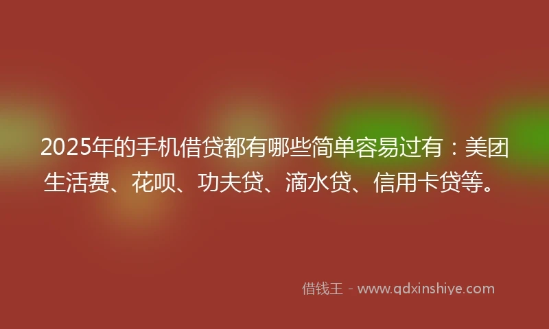 2025年的手机借贷都有哪些简单容易过有：美团生活费、花呗、功夫贷、滴水贷、信用卡贷等。