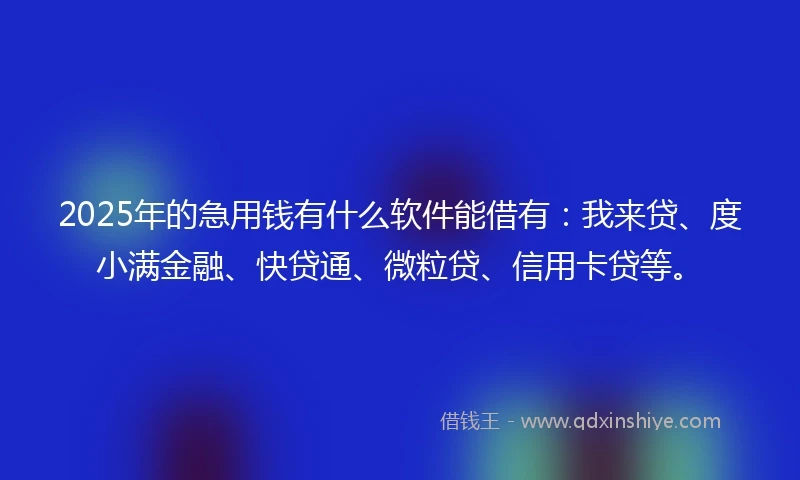 2025年的急用钱有什么软件能借有：我来贷、度小满金融、快贷通、微粒贷、信用卡贷等。