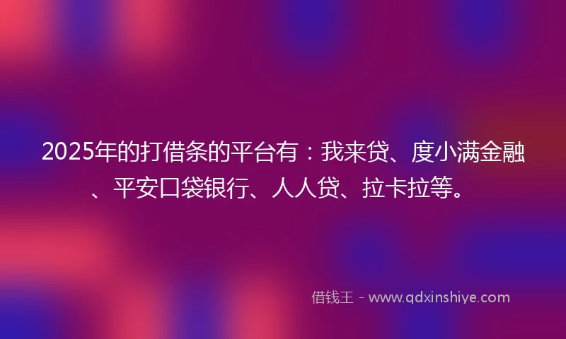 2025年的打借条的平台有：我来贷、度小满金融、平安口袋银行、人人贷、拉卡拉等。