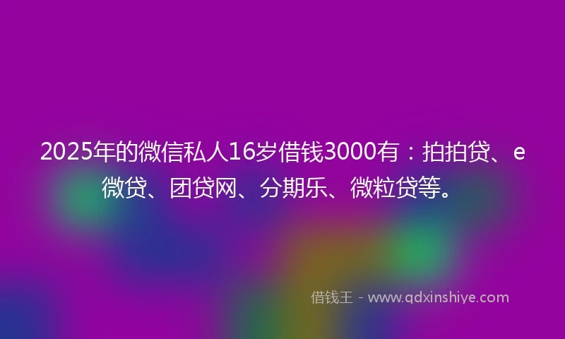 2025年的微信私人16岁借钱3000有：拍拍贷、e微贷、团贷网、分期乐、微粒贷等。