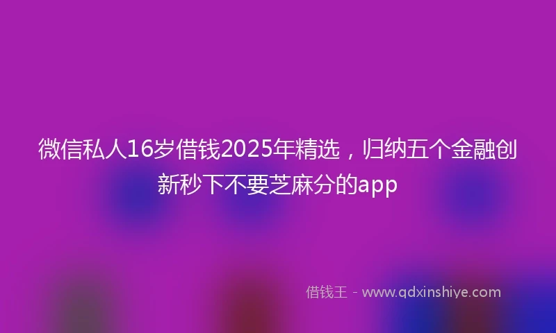 微信私人16岁借钱2025年精选，归纳五个金融创新秒下不要芝麻分的app