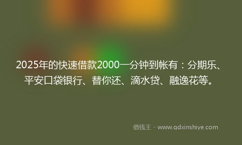 2025年的快速借款2000一分钟到帐有：分期乐、平安口袋银行、替你还、滴水贷、融逸花等。