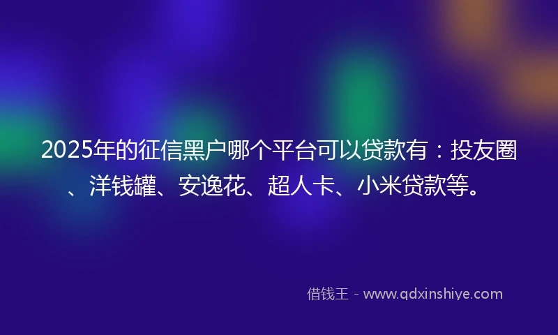 2025年的征信黑户哪个平台可以贷款有：投友圈、洋钱罐、安逸花、超人卡、小米贷款等。