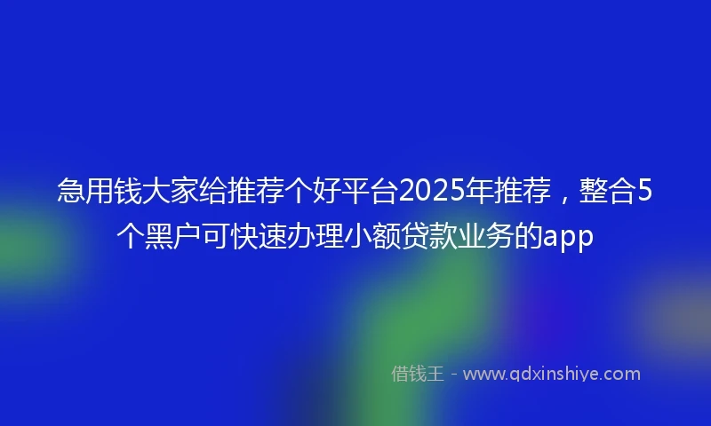 急用钱大家给推荐个好平台2025年推荐，整合5个黑户可快速办理小额贷款业务的app