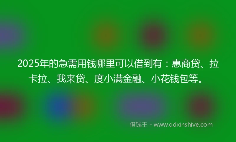 2025年的急需用钱哪里可以借到有：惠商贷、拉卡拉、我来贷、度小满金融、小花钱包等。