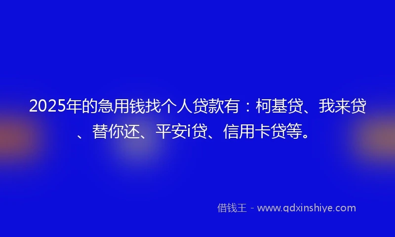 2025年的急用钱找个人贷款有：柯基贷、我来贷、替你还、平安i贷、信用卡贷等。