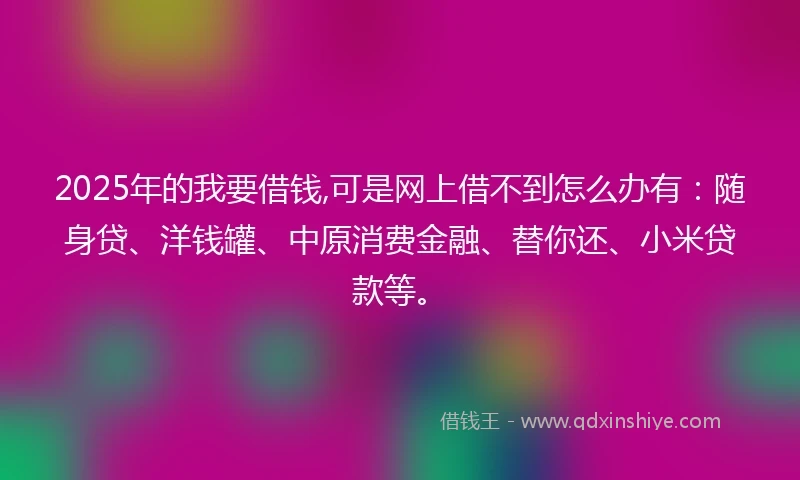 2025年的我要借钱,可是网上借不到怎么办有：随身贷、洋钱罐、中原消费金融、替你还、小米贷款等。