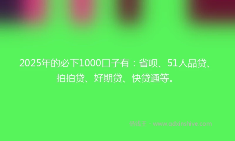 2025年的必下1000口子有：省呗、51人品贷、拍拍贷、好期贷、快贷通等。