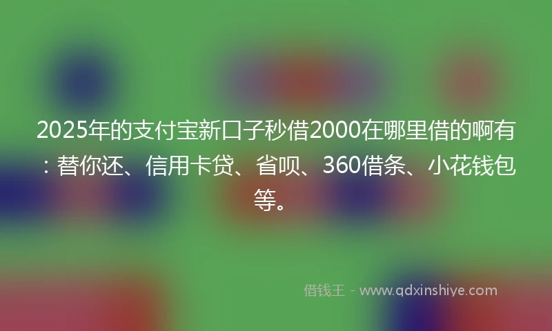 2025年的支付宝新口子秒借2000在哪里借的啊有:替你还、信用卡贷、省呗、360借条、小花钱包等。