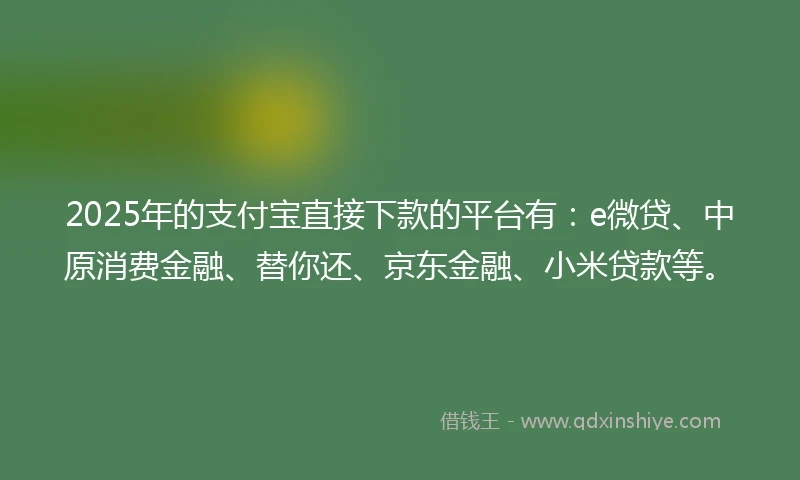 2025年的支付宝直接下款的平台有：e微贷、中原消费金融、替你还、京东金融、小米贷款等。