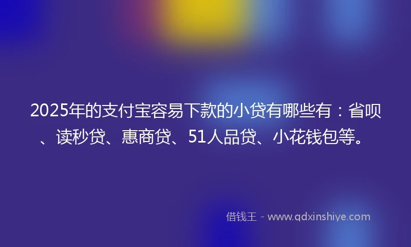 2025年的支付宝容易下款的小贷有哪些有：省呗、读秒贷、惠商贷、51人品贷、小花钱包等。