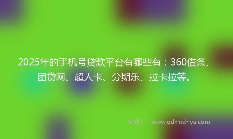 2025年的手机号贷款平台有哪些有：360借条、团贷网、超人卡、分期乐、拉卡拉等。