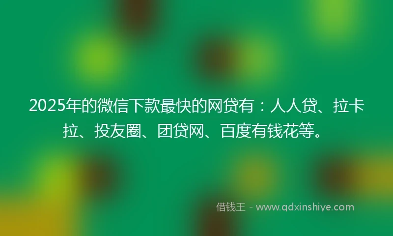 2025年的微信下款最快的网贷有：人人贷、拉卡拉、投友圈、团贷网、百度有钱花等。