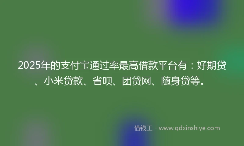2025年的支付宝通过率最高借款平台有：好期贷、小米贷款、省呗、团贷网、随身贷等。