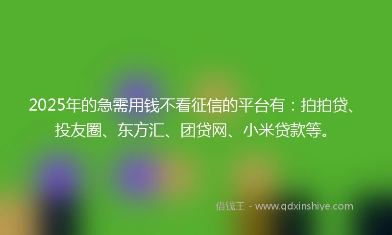 2025年的急需用钱不看征信的平台有：拍拍贷、投友圈、东方汇、团贷网、小米贷款等。