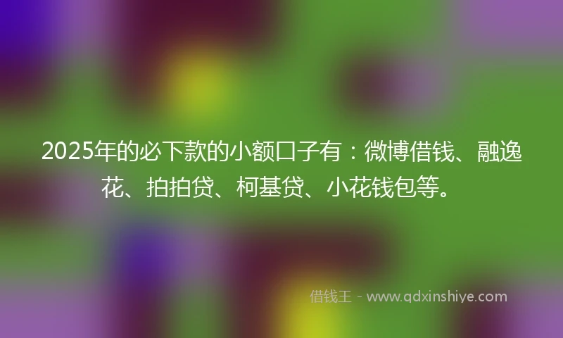 2025年的必下款的小额口子有：微博借钱、融逸花、拍拍贷、柯基贷、小花钱包等。
