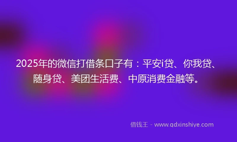 2025年的微信打借条口子有：平安i贷、你我贷、随身贷、美团生活费、中原消费金融等。