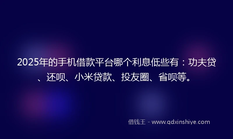 2025年的手机借款平台哪个利息低些有：功夫贷、还呗、小米贷款、投友圈、省呗等。
