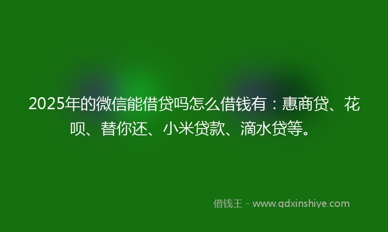 2025年的微信能借贷吗怎么借钱有：惠商贷、花呗、替你还、小米贷款、滴水贷等。