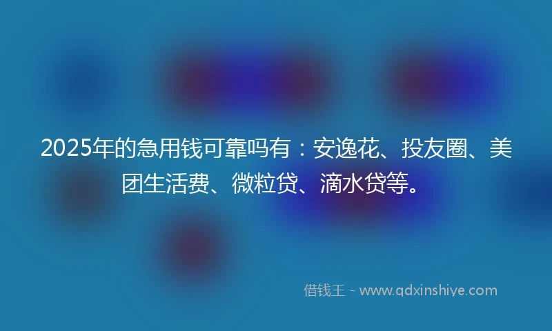 2025年的急用钱可靠吗有:安逸花、投友圈、美团生活费、微粒贷、滴水贷等。
