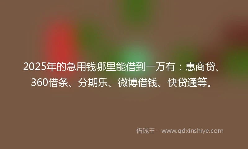 2025年的急用钱哪里能借到一万有：惠商贷、360借条、分期乐、微博借钱、快贷通等。