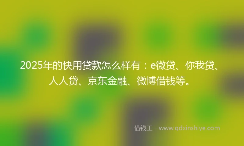 2025年的快用贷款怎么样有:e微贷、你我贷、人人贷、京东金融、微博借钱等。