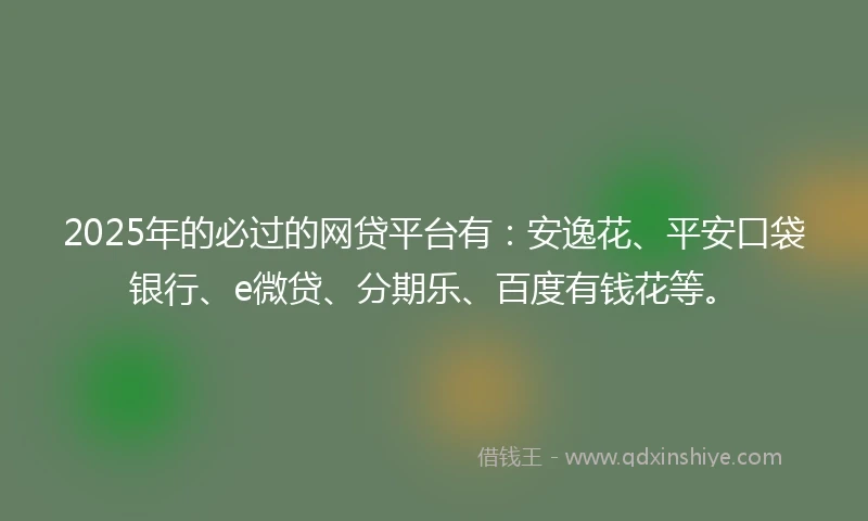2025年的必过的网贷平台有：安逸花、平安口袋银行、e微贷、分期乐、百度有钱花等。