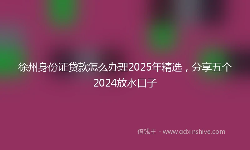 徐州身份证贷款怎么办理2025年精选,分享五个2024放水口子