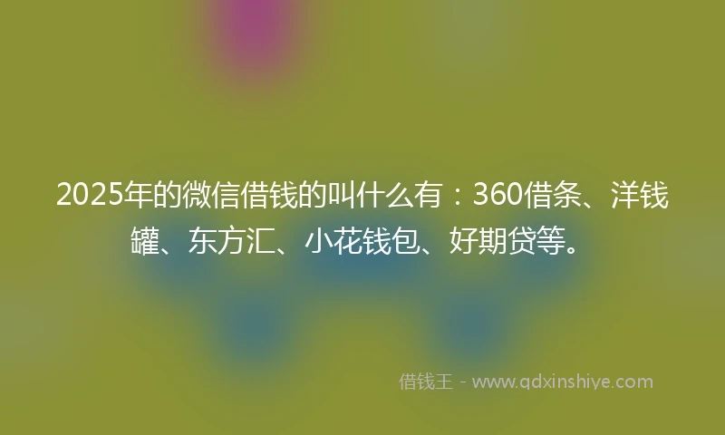2025年的微信借钱的叫什么有:360借条、洋钱罐、东方汇、小花钱包、好期贷等。
