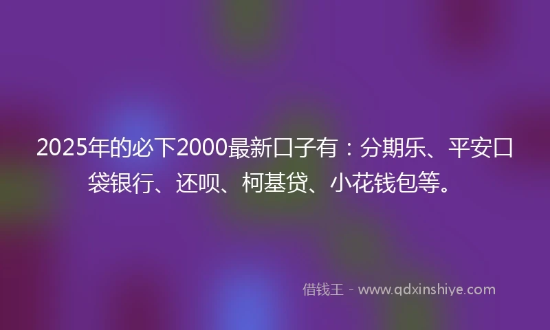 2025年的必下2000最新口子有：分期乐、平安口袋银行、还呗、柯基贷、小花钱包等。