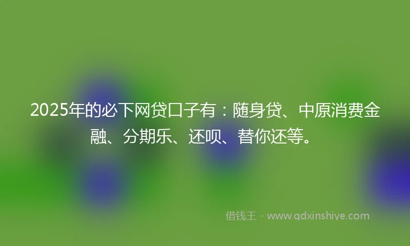 2025年的必下网贷口子有：随身贷、中原消费金融、分期乐、还呗、替你还等。