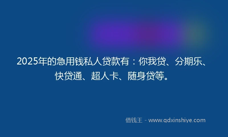 2025年的急用钱私人贷款有：你我贷、分期乐、快贷通、超人卡、随身贷等。