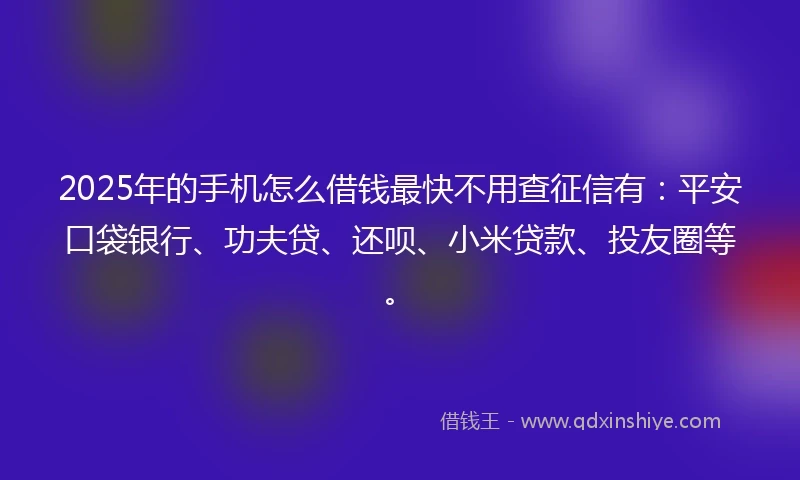 2025年的手机怎么借钱最快不用查征信有:平安口袋银行、功夫贷、还呗、小米贷款、投友圈等。
