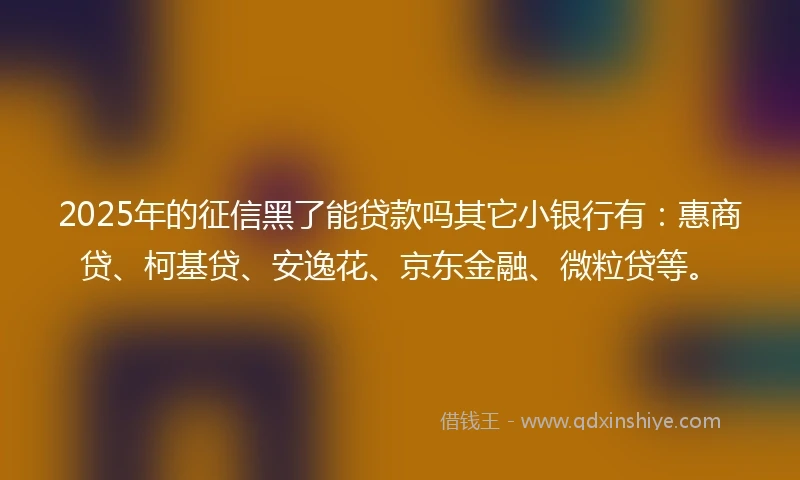 2025年的征信黑了能贷款吗其它小银行有：惠商贷、柯基贷、安逸花、京东金融、微粒贷等。