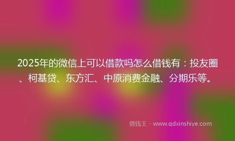 2025年的微信上可以借款吗怎么借钱有：投友圈、柯基贷、东方汇、中原消费金融、分期乐等。