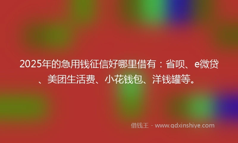 2025年的急用钱征信好哪里借有：省呗、e微贷、美团生活费、小花钱包、洋钱罐等。