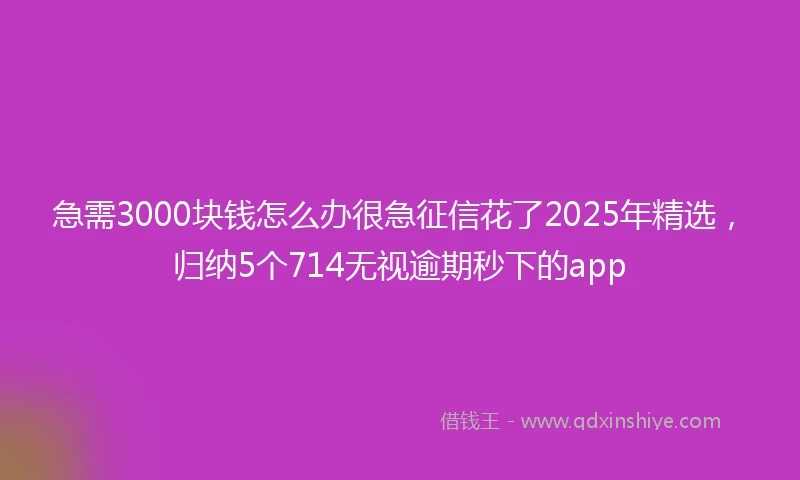 急需3000块钱怎么办很急征信花了2025年精选，归纳5个714无视逾期秒下的app