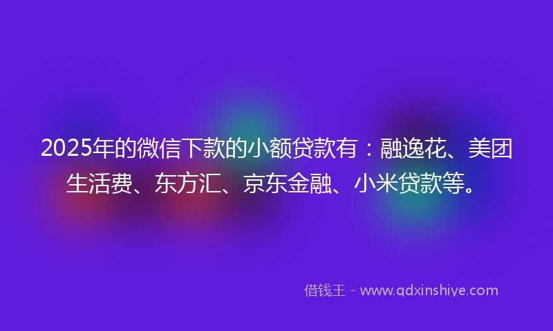 2025年的微信下款的小额贷款有：融逸花、美团生活费、东方汇、京东金融、小米贷款等。