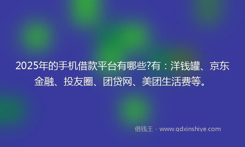 2025年的手机借款平台有哪些?有：洋钱罐、京东金融、投友圈、团贷网、美团生活费等。