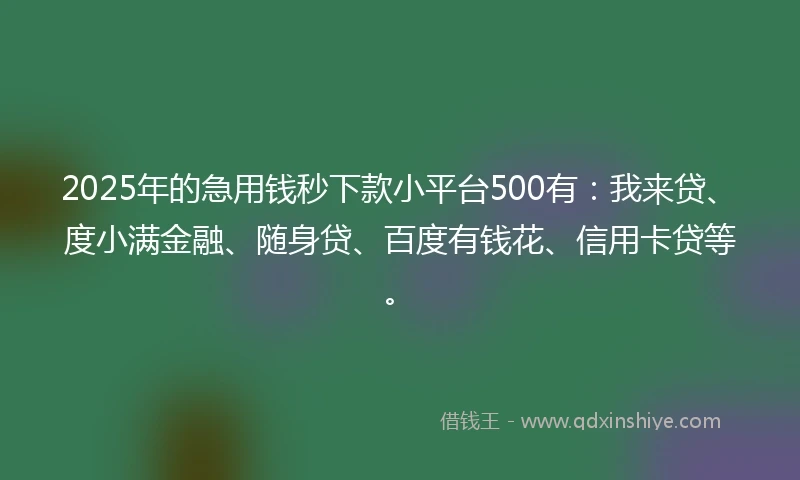 2025年的急用钱秒下款小平台500有：我来贷、度小满金融、随身贷、百度有钱花、信用卡贷等。