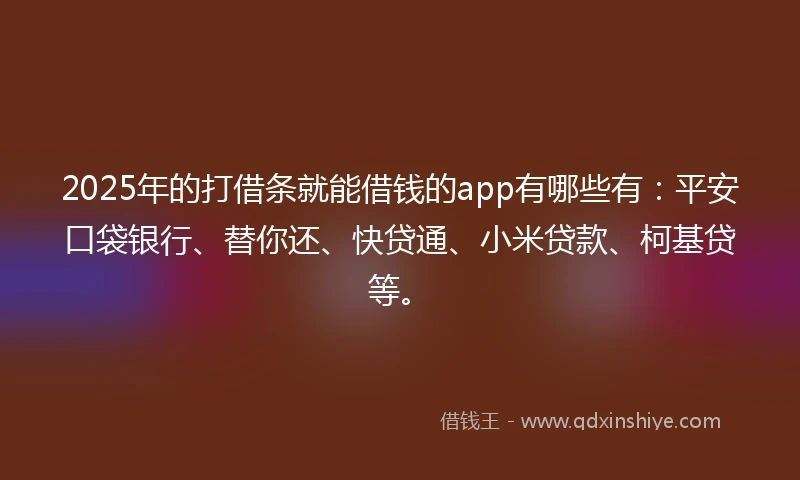2025年的打借条就能借钱的app有哪些有：平安口袋银行、替你还、快贷通、小米贷款、柯基贷等。