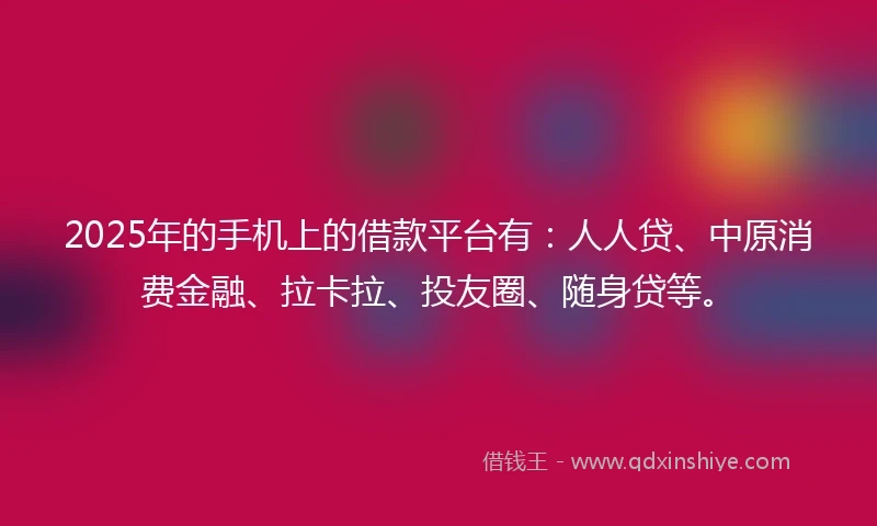 2025年的手机上的借款平台有：人人贷、中原消费金融、拉卡拉、投友圈、随身贷等。