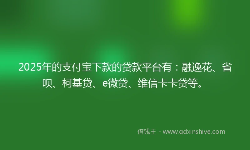 2025年的支付宝下款的贷款平台有：融逸花、省呗、柯基贷、e微贷、维信卡卡贷等。