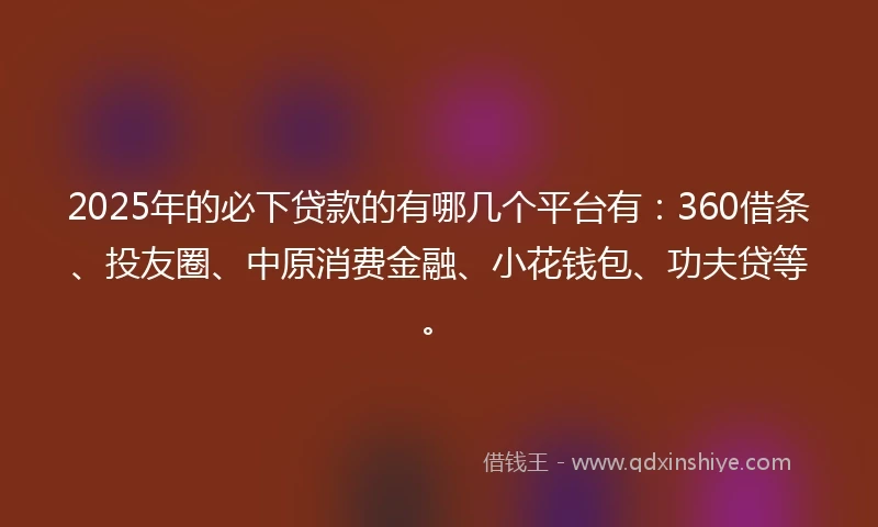 2025年的必下贷款的有哪几个平台有：360借条、投友圈、中原消费金融、小花钱包、功夫贷等。
