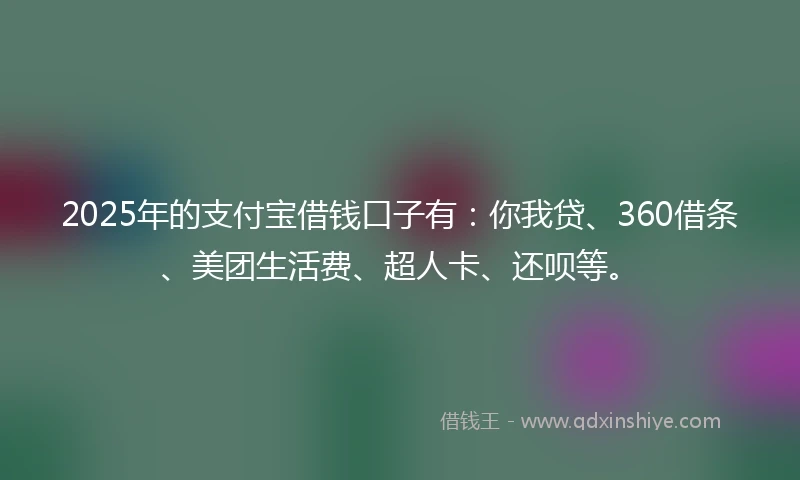 2025年的支付宝借钱口子有：你我贷、360借条、美团生活费、超人卡、还呗等。