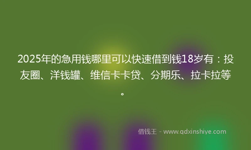 2025年的急用钱哪里可以快速借到钱18岁有：投友圈、洋钱罐、维信卡卡贷、分期乐、拉卡拉等。